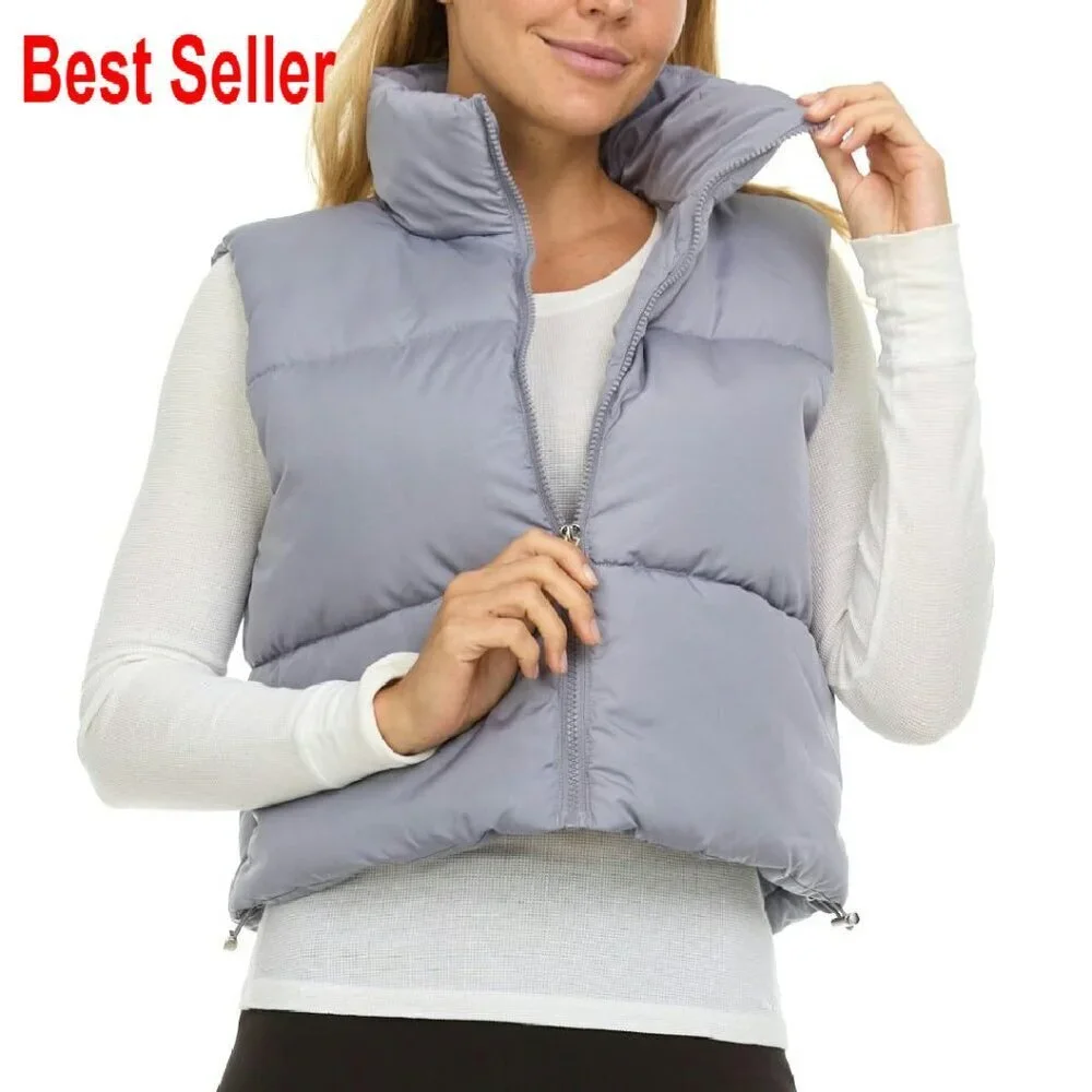 Cropped Puffer Vest Sleeveless Outerwear Modern Chic Winter Layering Piece